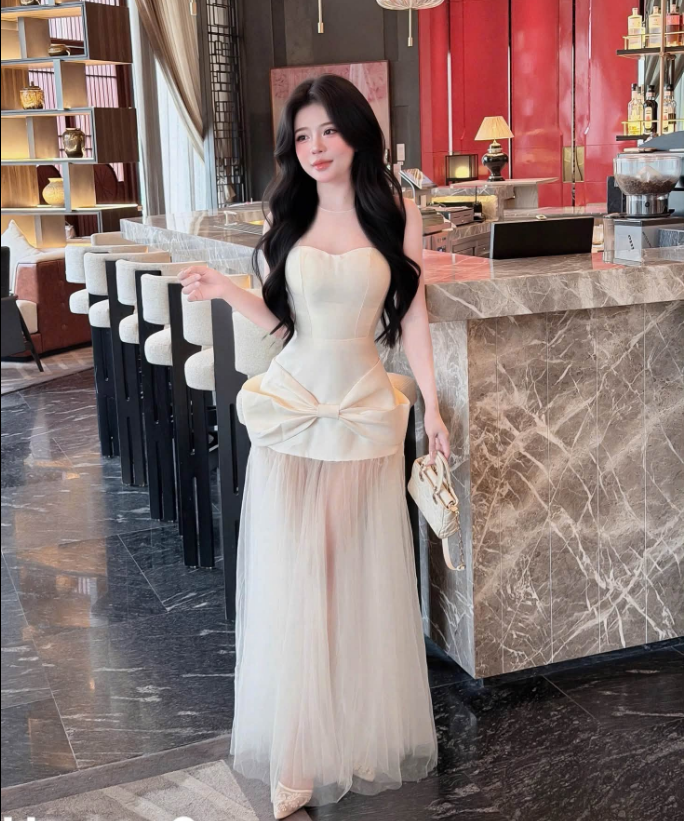 Ivory Bow Tulle Gown
